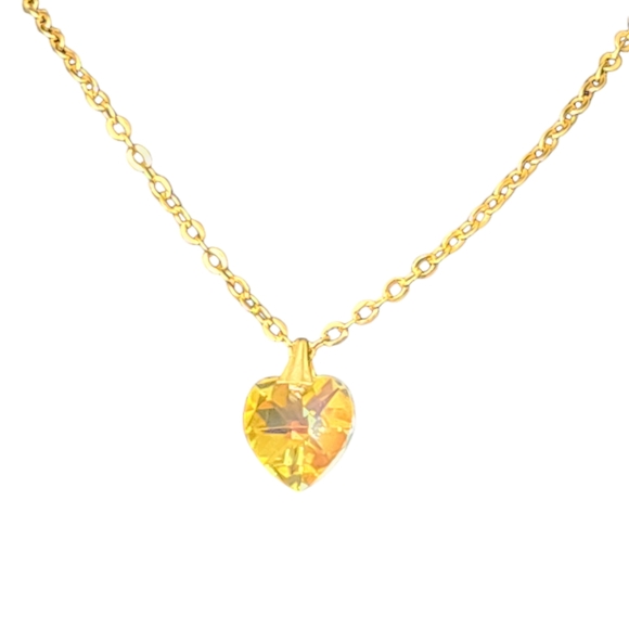 Vintage Crystal Glass Prism Heart Pendant Chain 14K Gold Plated  Necklace - Picture 2 of 4